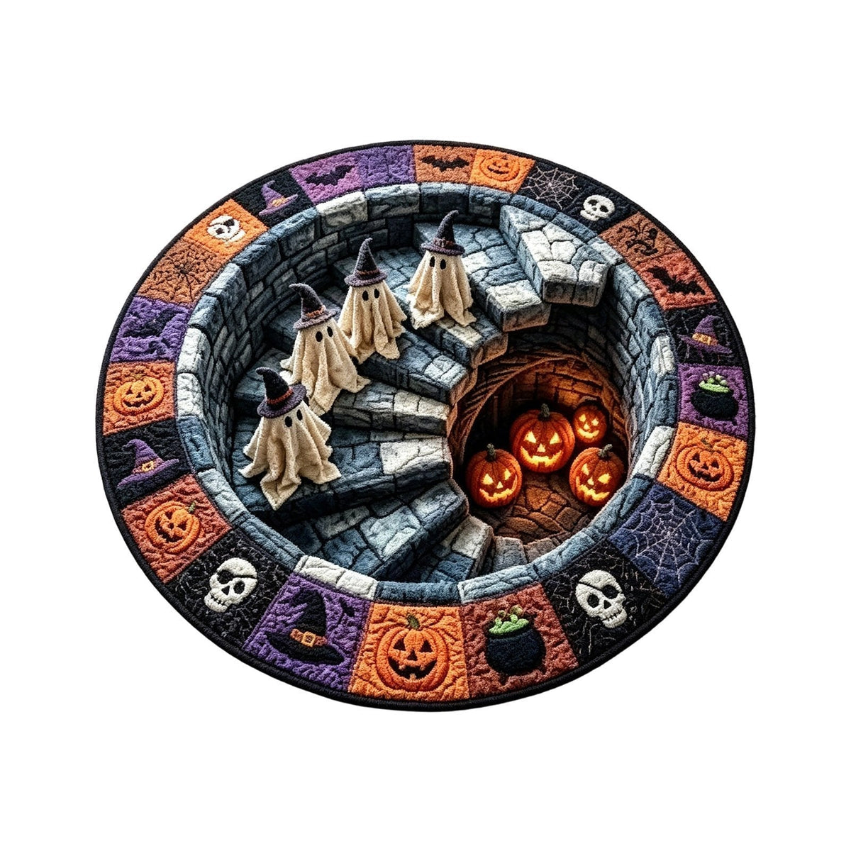 ๐ฅ 3D Haunted Staircase Round Rug โ Spooky Halloween Optical Illusion ๐ป