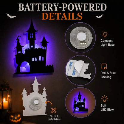 💥50% OFF - 🎃8 Pack Halloween LED Silhouette Wall Light Stickers, Battery Powered Peel & Stick Decor Lights