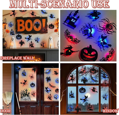 💥50% OFF - 🎃8 Pack Halloween LED Silhouette Wall Light Stickers, Battery Powered Peel & Stick Decor Lights