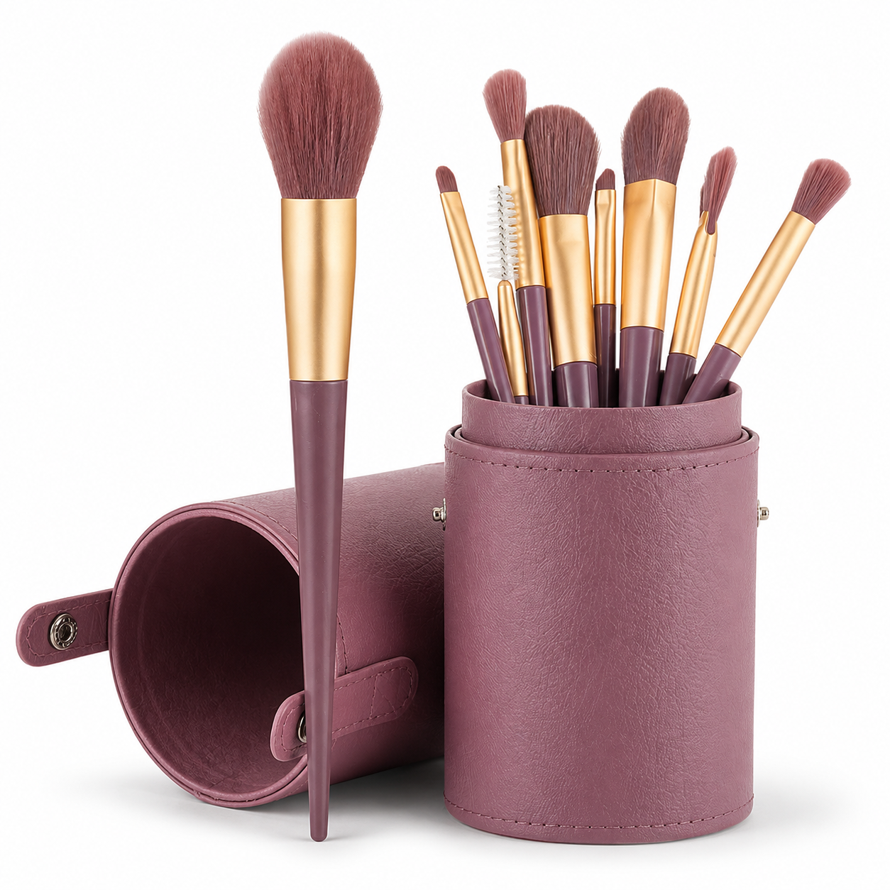 Purple Makeup Brush Set with Brush Holder